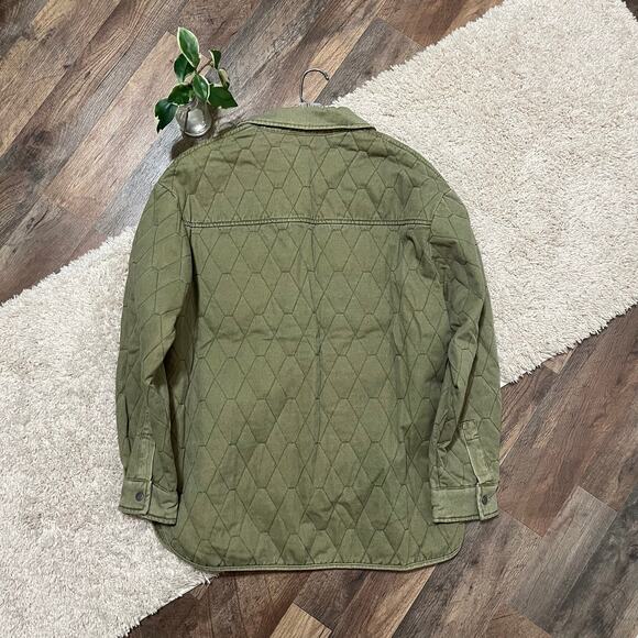 Joie Oversized Olive Green Quilted Snap Front Utility Barn Jacket Shacket NWOT - Picture 6 of 6